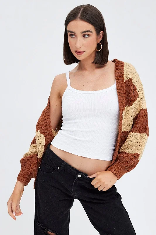 Beige Stripe Oversized Crop Cardigan